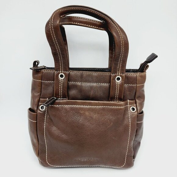 Kenneth Cole Reaction Handbags - Kenneth Cole Reaction Brown Leather Handbag Double Handle Zipper Stitching